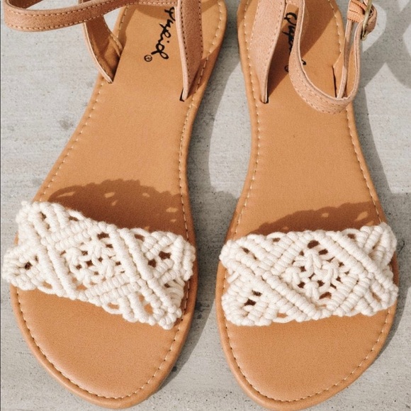 Qupid Ivory Crochet Sandals - Picture 2 of 3